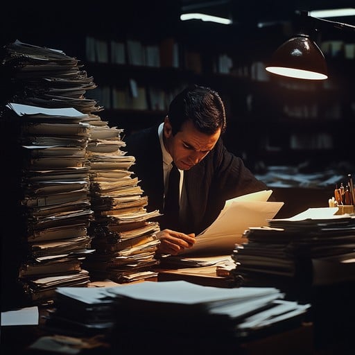 Paralegal reviewing documents at desk
